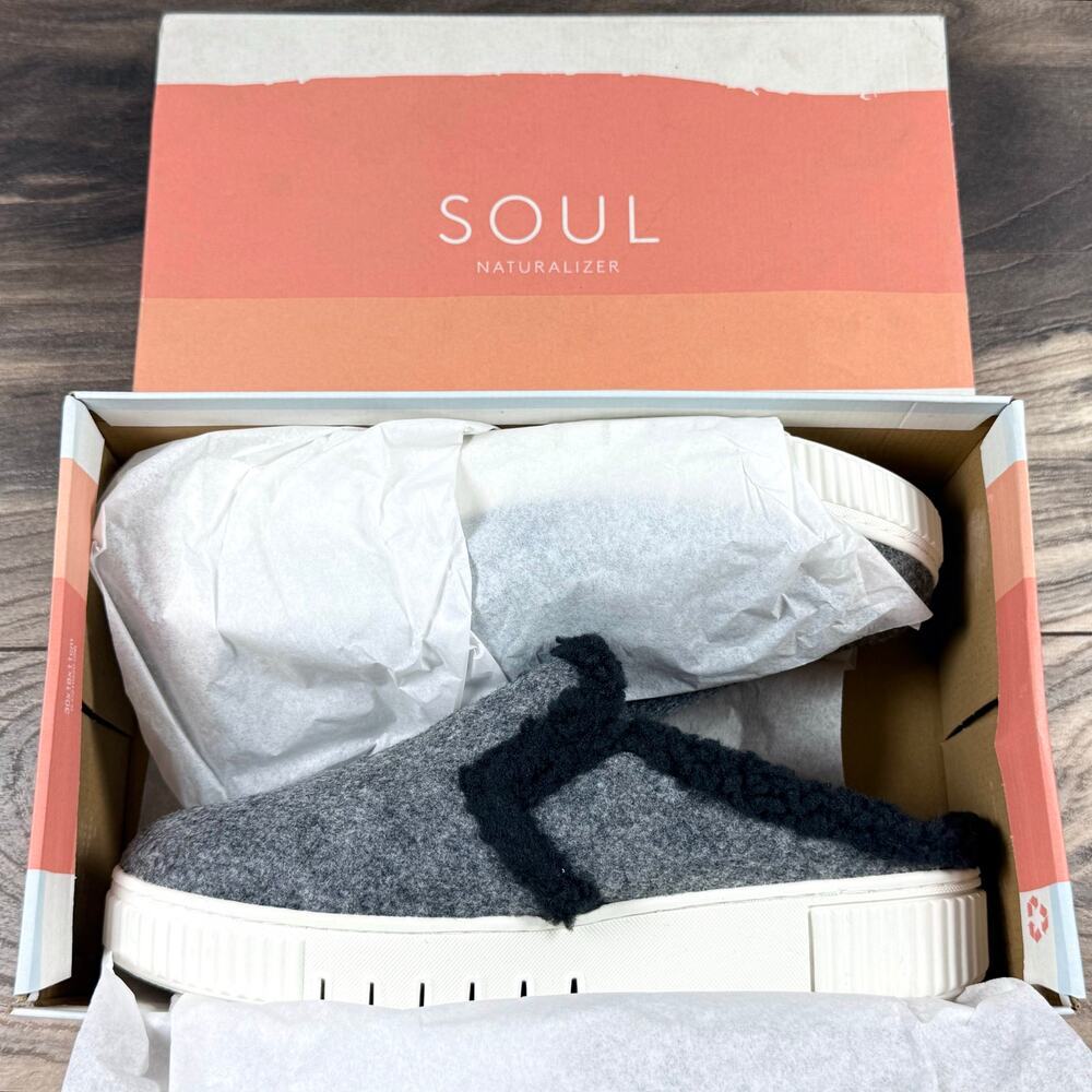 NIB SOUL Naturalizer 8.5W Truly Cozy Faux Fur Lined Comfort Sneaker Clog Grey - Picture 10 of 11